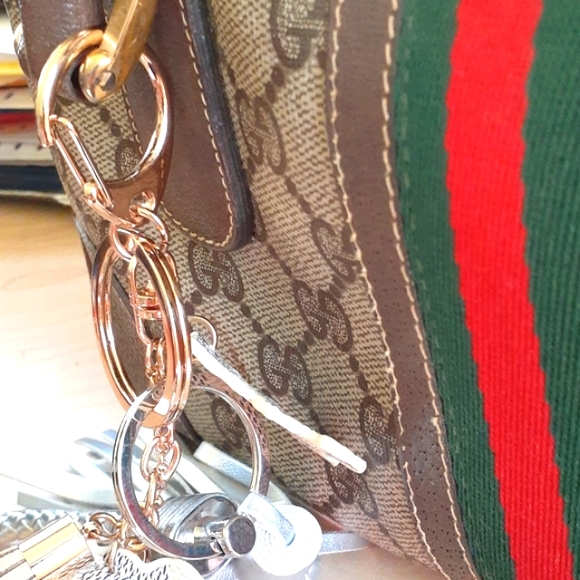 Bag Charm Keychain TEDDY BEAR Damier Azur Handmade with Charms & Tassel - Picture 11 of 11